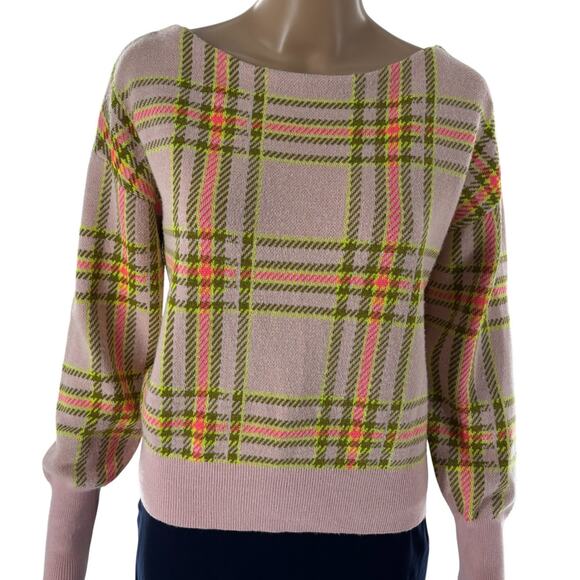 Anthropologie Maeve Pink Plaid Boat Neck Sweater - Picture 5 of 11